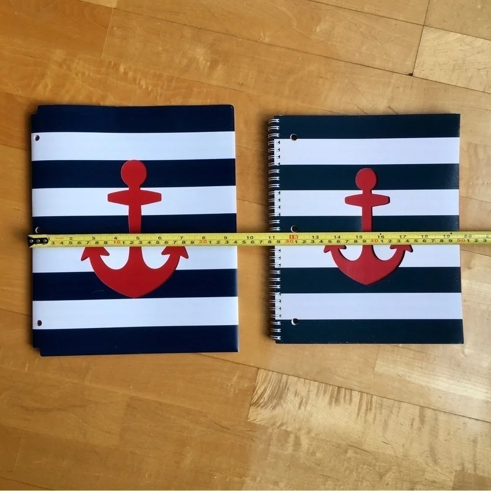 Nautical Anchor on Stripe Notebook + Folder Stationery Set, Navy, White, Red